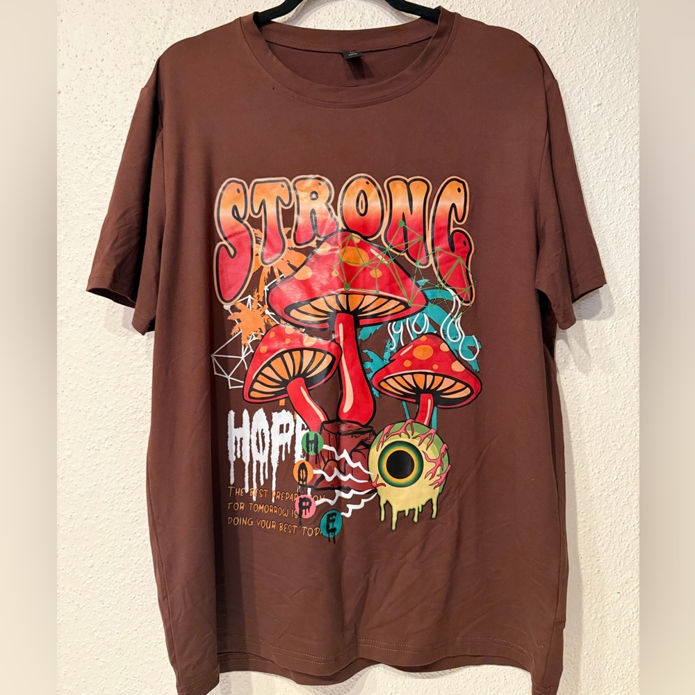 ROMWE Brown and Red Psychedelic Art Print Tee